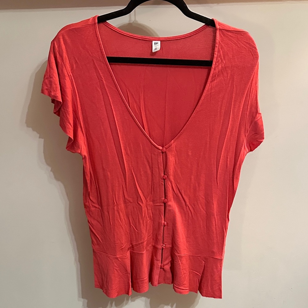 BP Women's V-Neck Button-Down Top - Coral